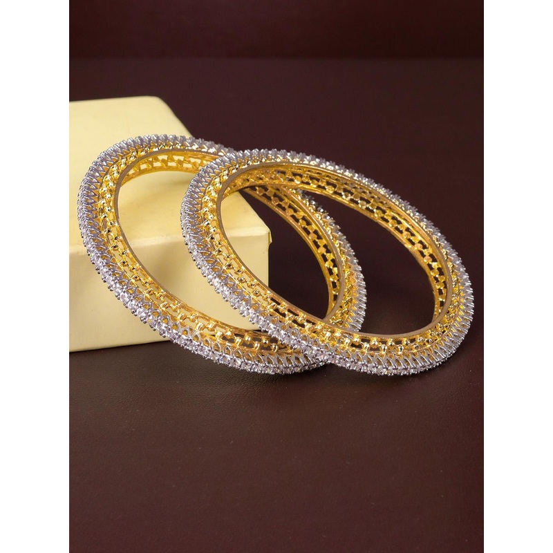 Zevarly Set Of 2 Gold-Plated American Diamond-Stone Studded Bangles