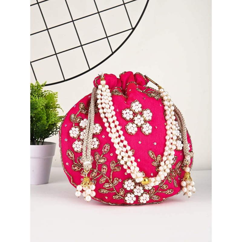 Anouk Pink Embellished Potli Clutch