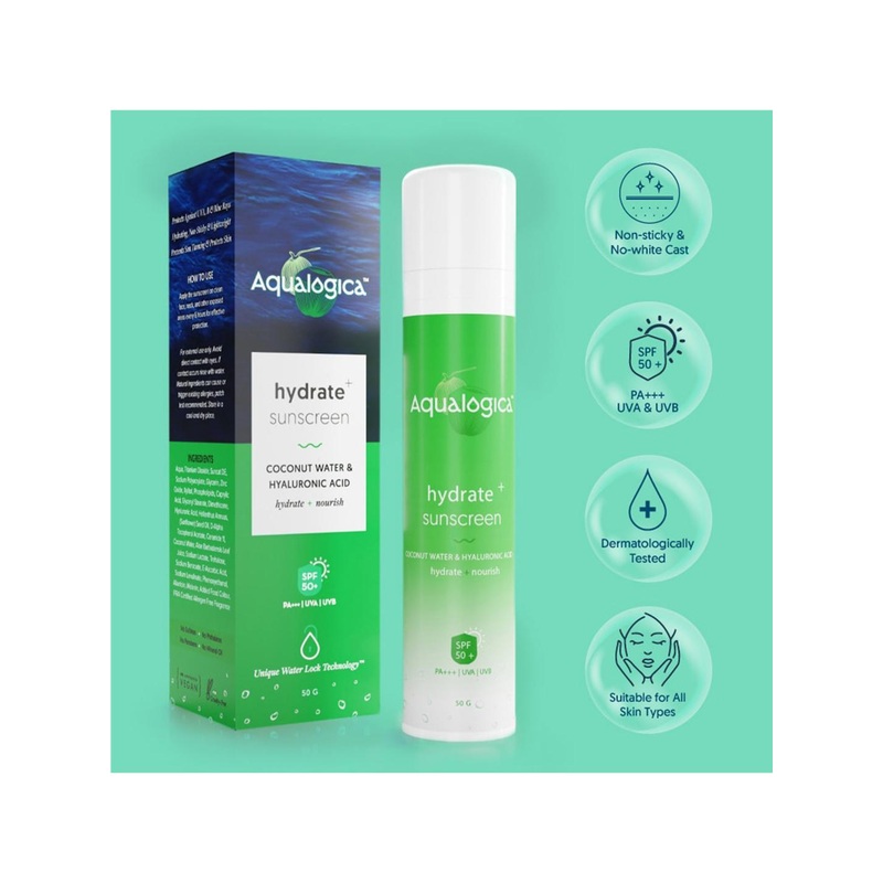 Aqualogica Hydrate+ SPF 50 PA+++ Dewy Sunscreen For UVA\u002FB & Blue Light Protection – 50 g