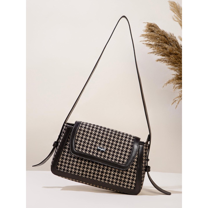 Berrylush Checked Structured Cotton Sling Bag