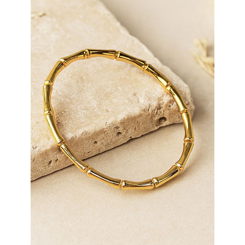 Bohey by KARATCART Gold-Plated Bamboo Design Bangle-Style Bracelet