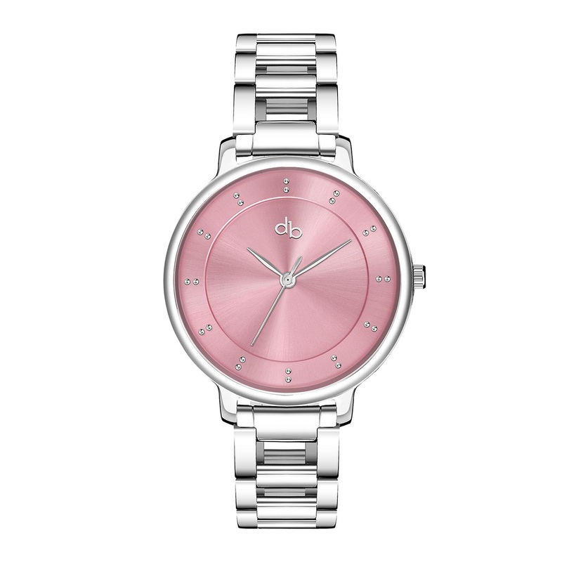 DressBerry Women Pink Embellished Dial Stainless Steel Straps Analogue Watch-DB-007-Pink