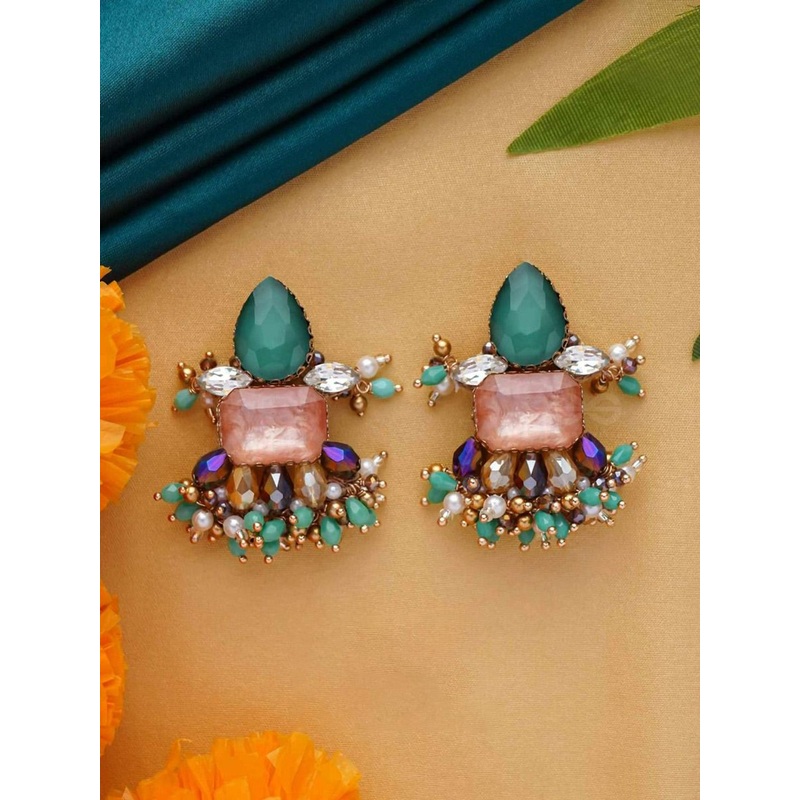 EVERSTYLISH Sanjoya Stone & Beads Embroidered Earrings