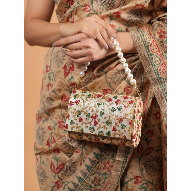 gaura pakhi Flloral Embroidered Sequinned Canvas Foldover Clutch