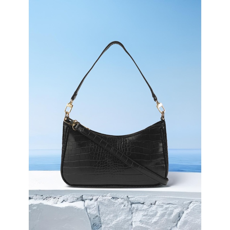 Mast & Harbour Women Black Textured Hobo Bag