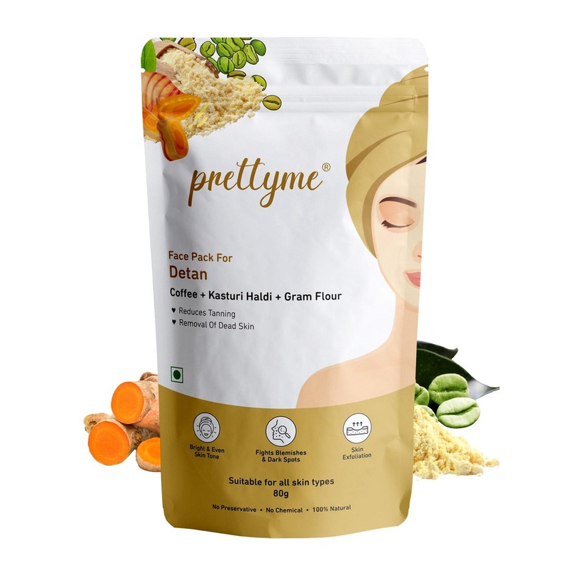 Prettyme Natural Face Pack Powder With Coffee & Gram Flour For Detan – 80 g
