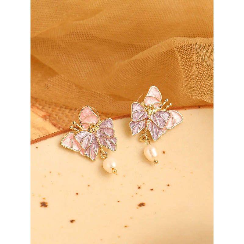 SOHI Gold-Plated Lavender Contemporary Studs Earrings