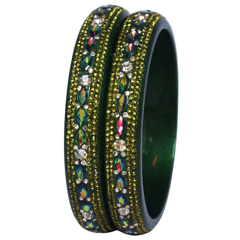 TAJ BRIDAL STORE Set Of 2 Kundan Stones Studded Bangles