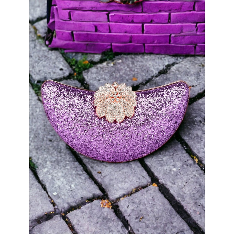 Toobacraft Embellished Half Moon Clutch