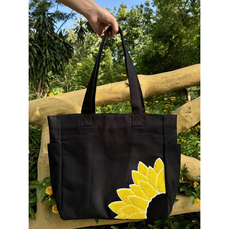 TSANTA Sunflower Textured Cotton Structured Tote Bag