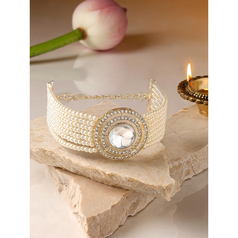 Zaveri Pearls Stone Studded & Beaded Link Bracelet