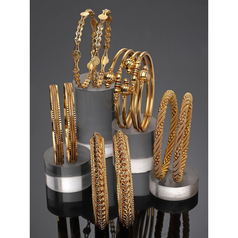 ZENEME Set Of 10 Gold Plated Beaded Bangles