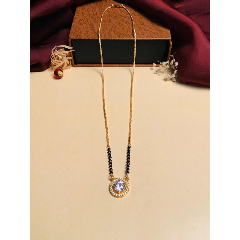 ABDESIGNS Gold-Plated AD-Studded & Black-Beaded Mangalsutra