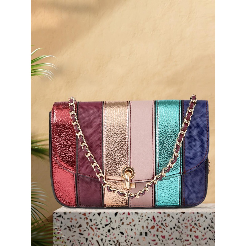 Accessorize London Women Faux Leather Striped Edie Sling Bag