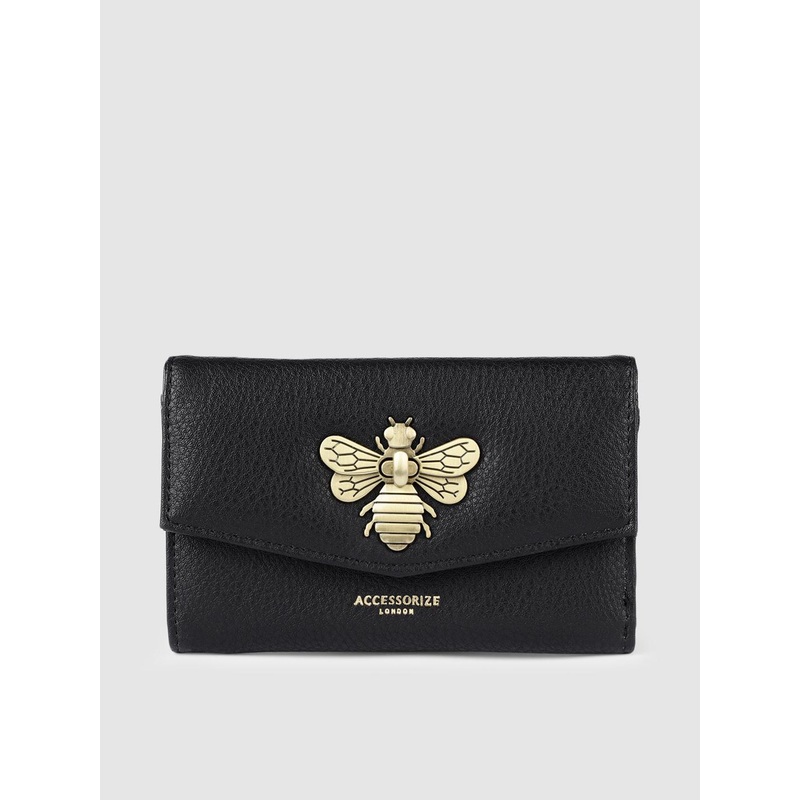 Accessorize Women Black Solid Three Fold Wallet