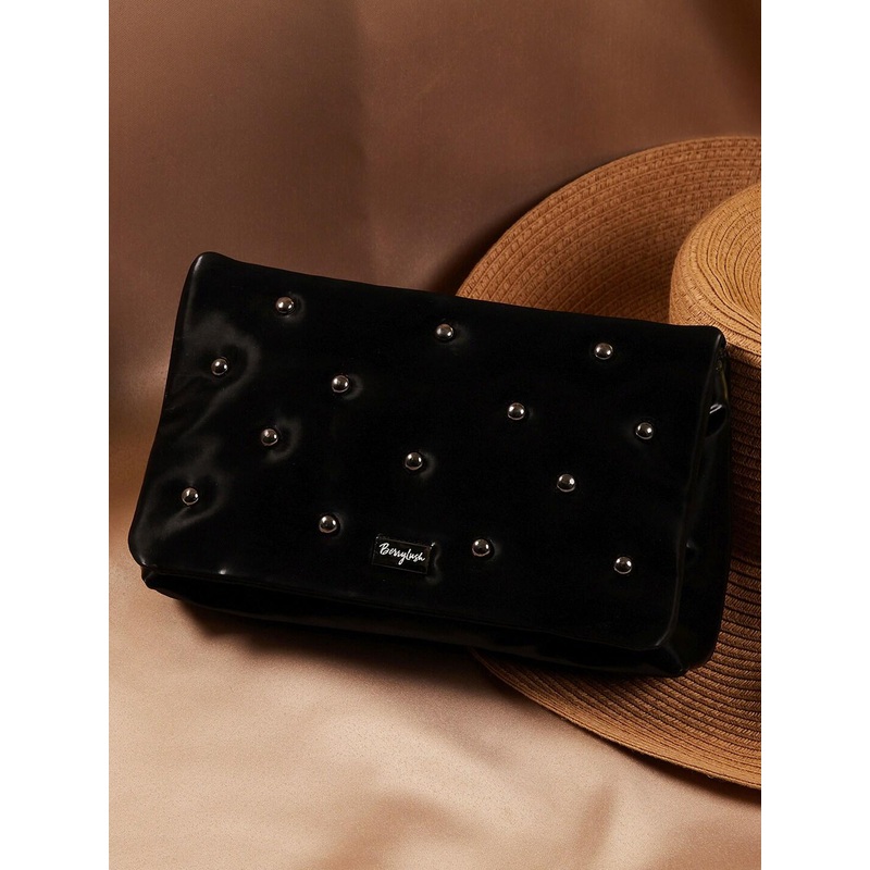 Berrylush Women Black Embellished Synthetic Leather Envelope Wallet
