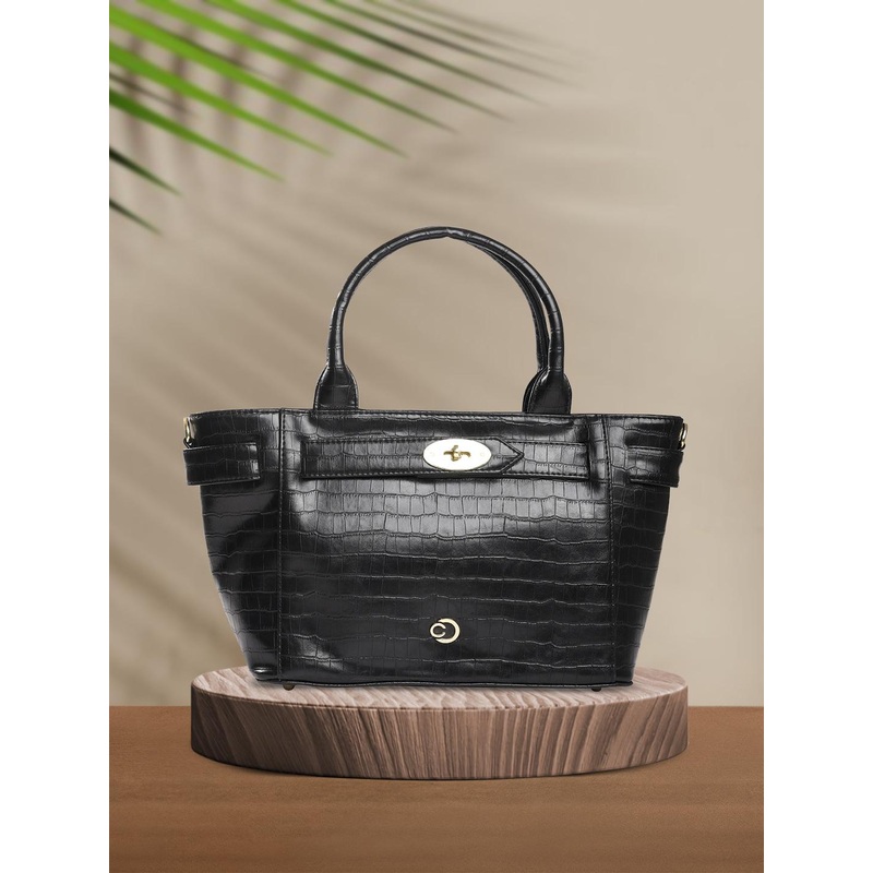 Caprese Textured Structured Leather Satchel Bag