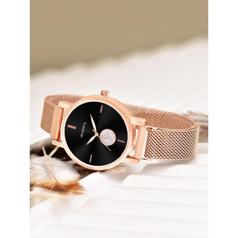 DressBerry Women Embellished Dial Analog Magntic Strap Lock Watch HOBDB-257-RG