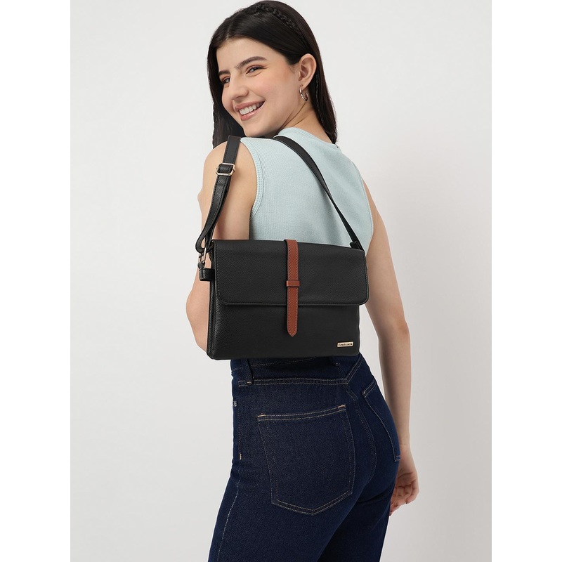 Fastrack Black PU Structured Sling Bag