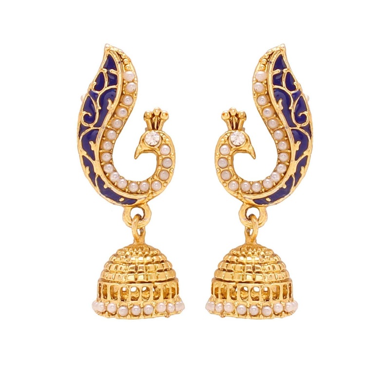 Gold Plated Peacock design Dangle & Drop Jhumki Earrings for Women