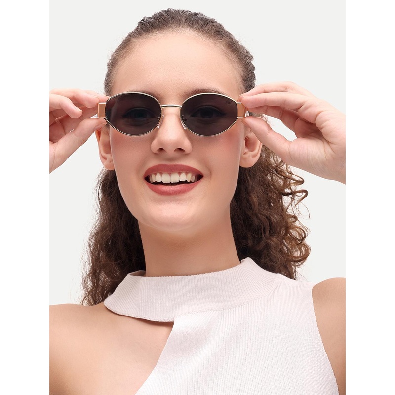 HAMILTANO WINSTON Women Gold Black Oval UV Protected Sunglasses