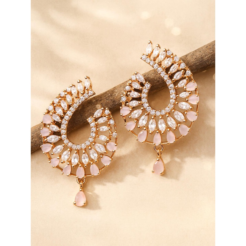 KARATCART Pink Contemporary Half Hoop Earrings