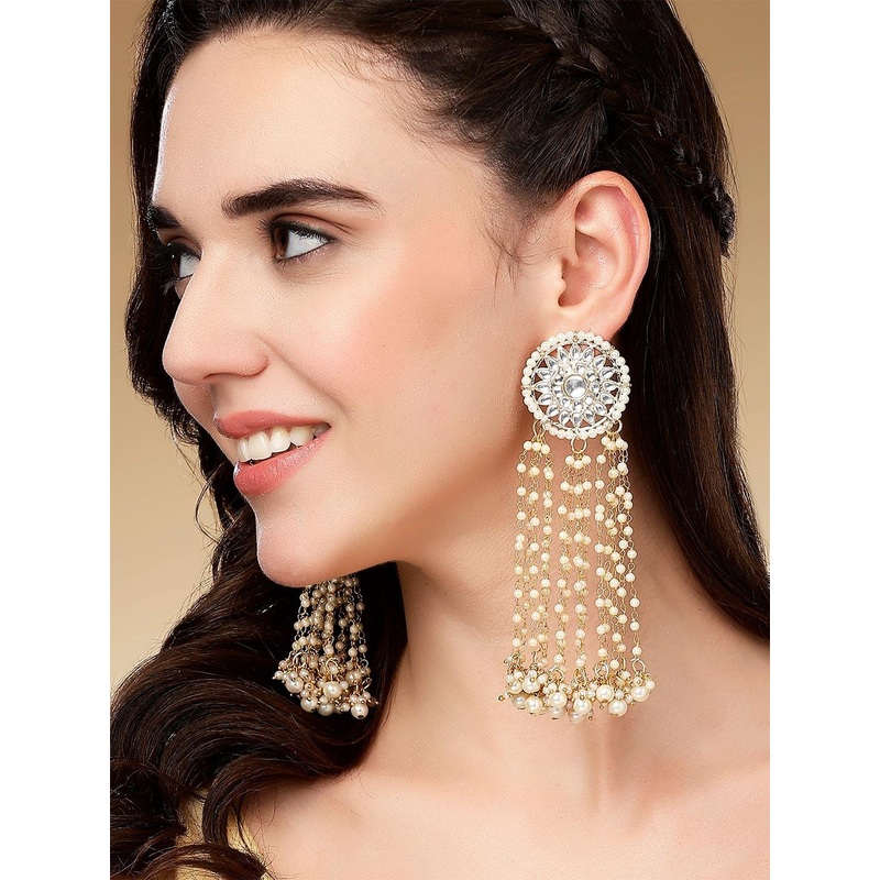 KARATCART White Contemporary Drop Earrings