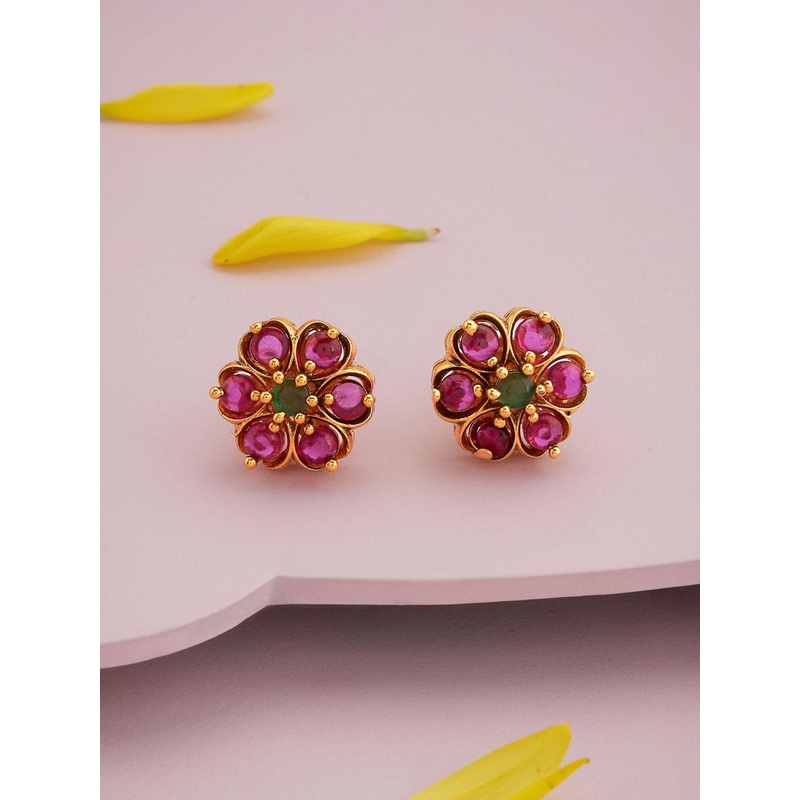 Kushal’s Fashion Jewellery Gold-Plated Artificial Stones Studded Classic Antique Studs