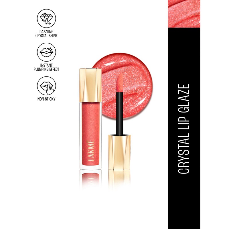 Lakme Glitterati Non-Sticky Hydrating Lip Glaze With Vegan Collagen 5ml – Peach Punch