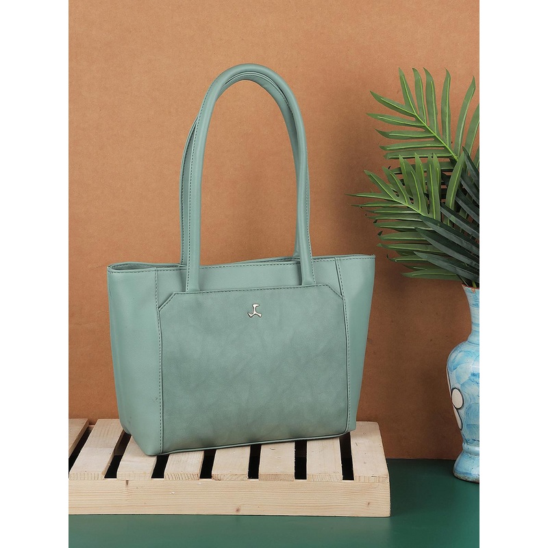 Mochi Green Textured PU Structured Shoulder Bag with Quilted