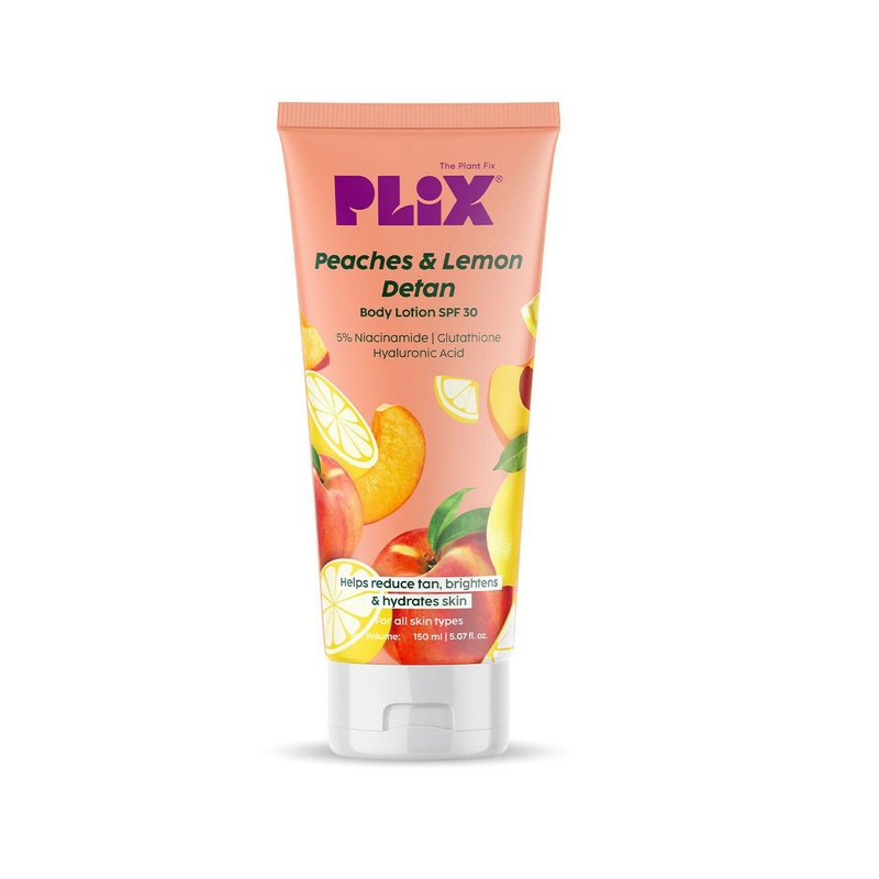 PLIX THE PLANT FIX Peaches & Lemon Detan Body Lotion SPF 30 With 5% Niacinamide – 150 ml