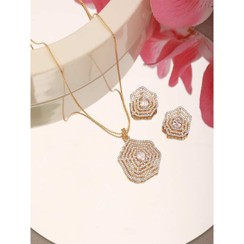 Saraf RS Jewellery Gold Plated AD Studded Statement Pendant jewellery set