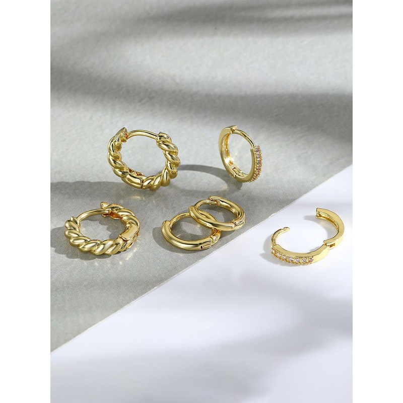 StyleCast x Revolte Set Of 3 Gold Plated  Artificial Studded Circular Shaped Hoop Earrings