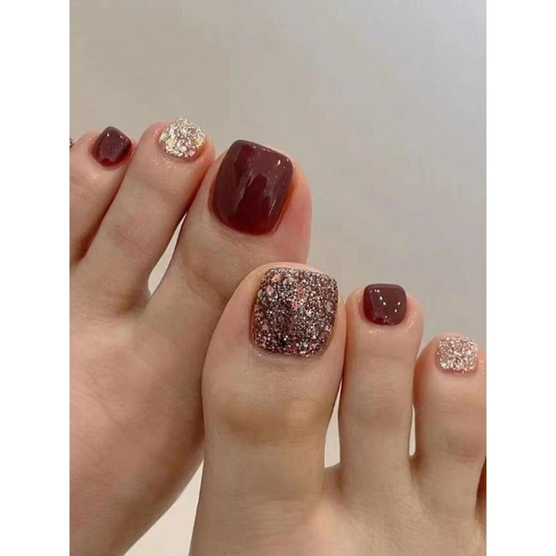 The Pink Truck Set Of 24 Reusable Artificial Toe Nails With Wooden Stick, Glue & Filer