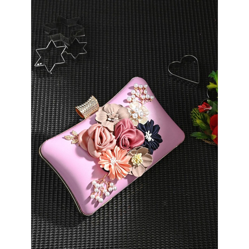 Toobacraft Floral Embellished Box Clutch