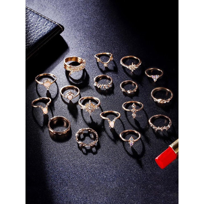 Yellow Chimes Women Set of 17  Boho Style Gold Plated Ring