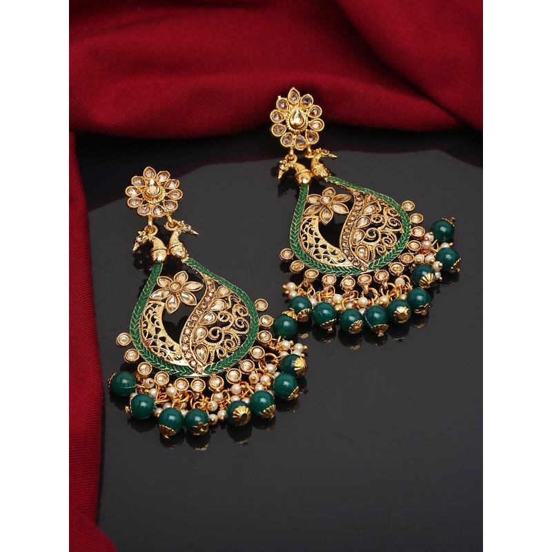 YouBella Gold Plated Artificial Stones & Beads Studded Contemporary Chandbalis Earrings