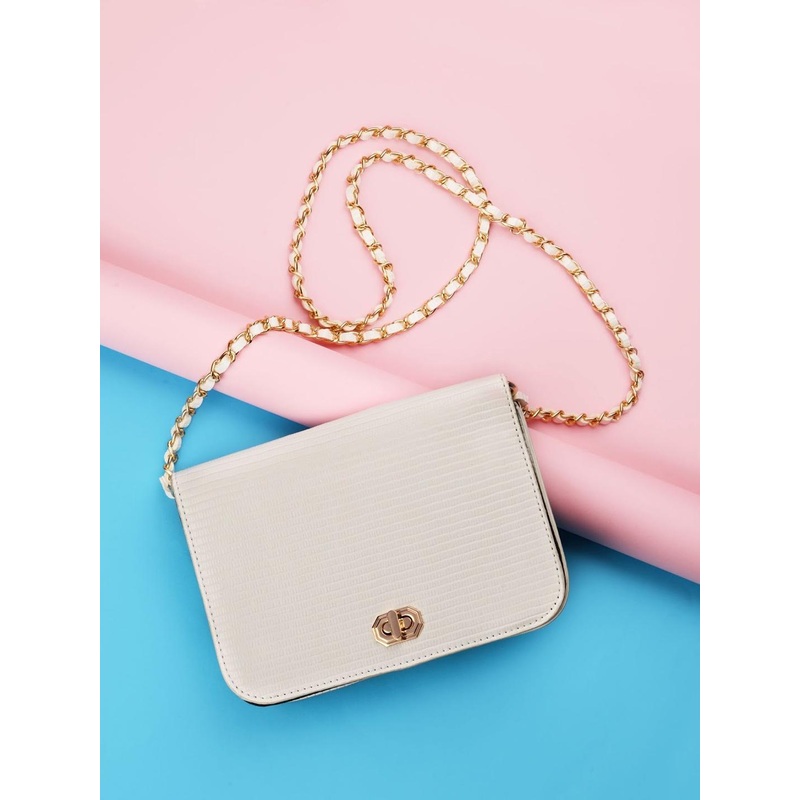 Accessorize London Women Faux Leather Woven Chain Evie Sling Bag