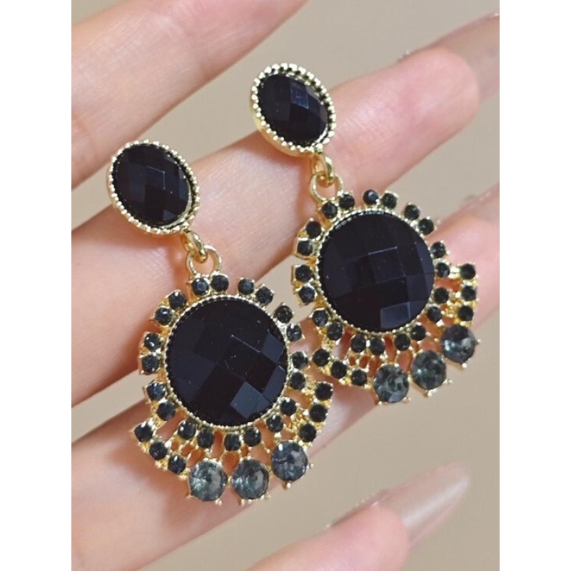 AKISON JEWELS Women Gold-Plated Black Alloy Earrings