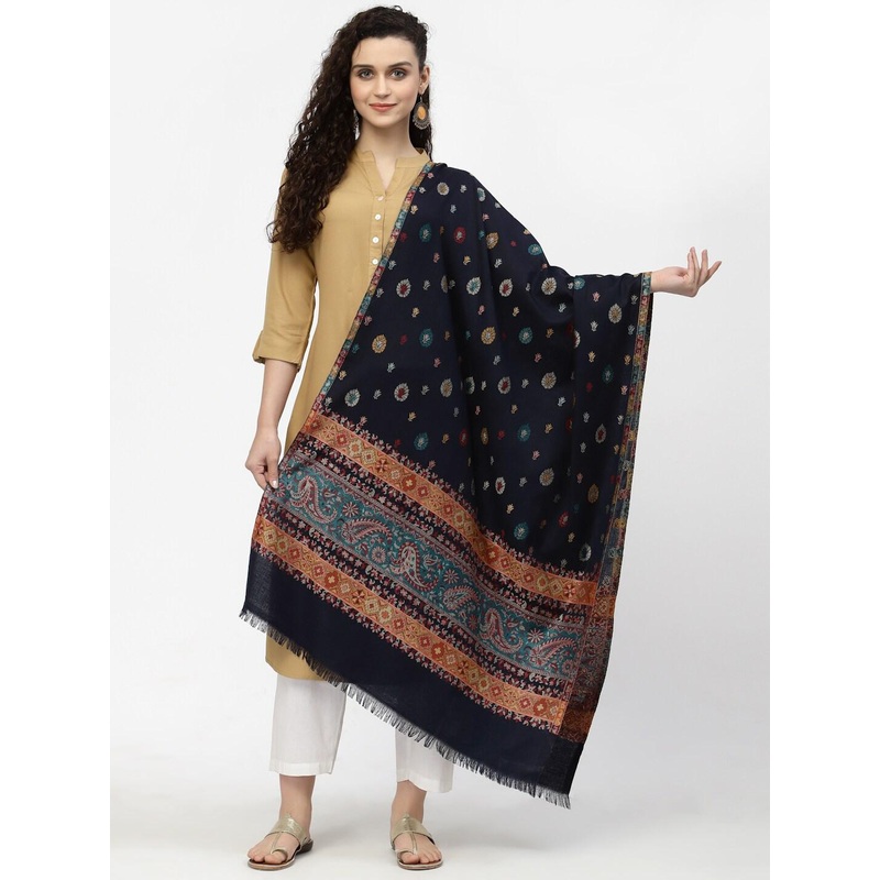 Anekaant Women Black & Blue Woven Design Stole