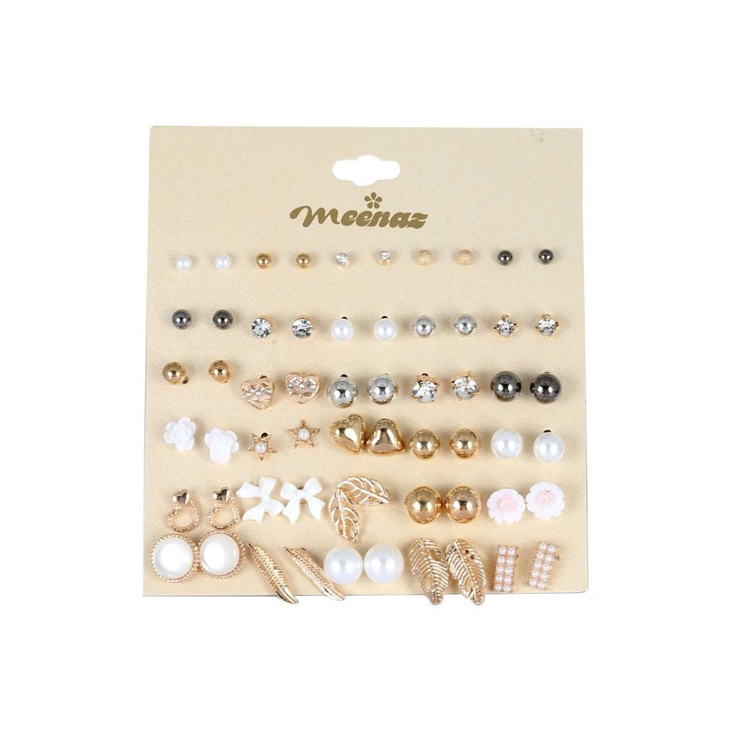 DressBerry Set Of 30 Gold-Plated Artificial Stones Studded Korean Circular Studs