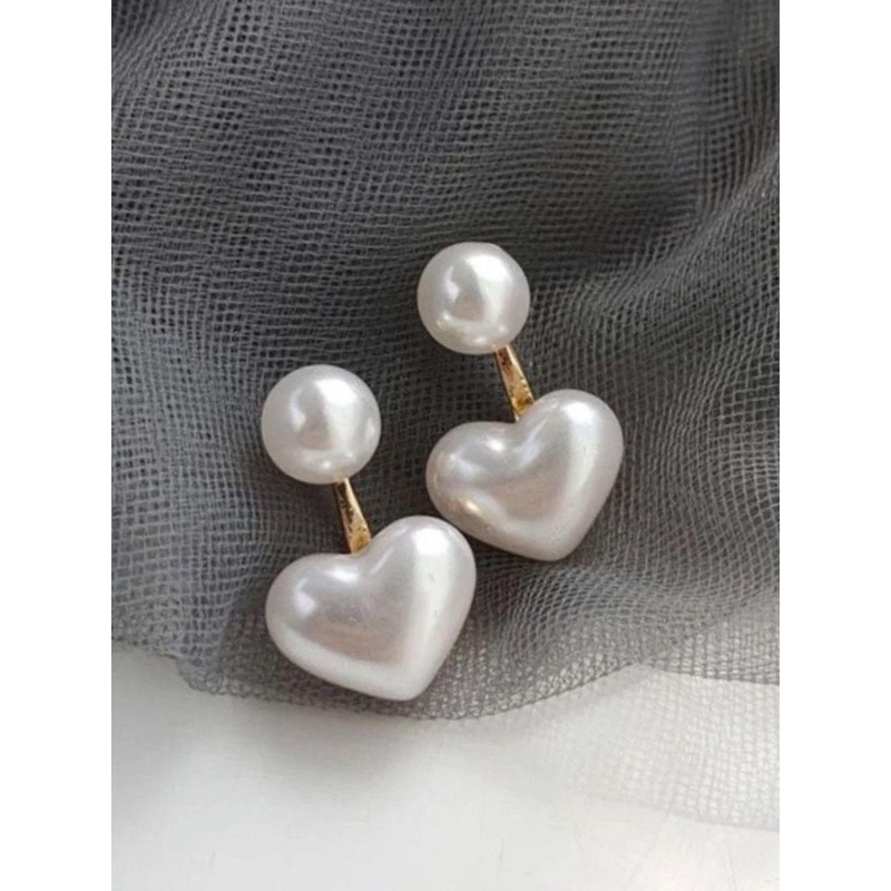 DressBerry Stainless Steel Heart Shaped Pearls Drop Earrings