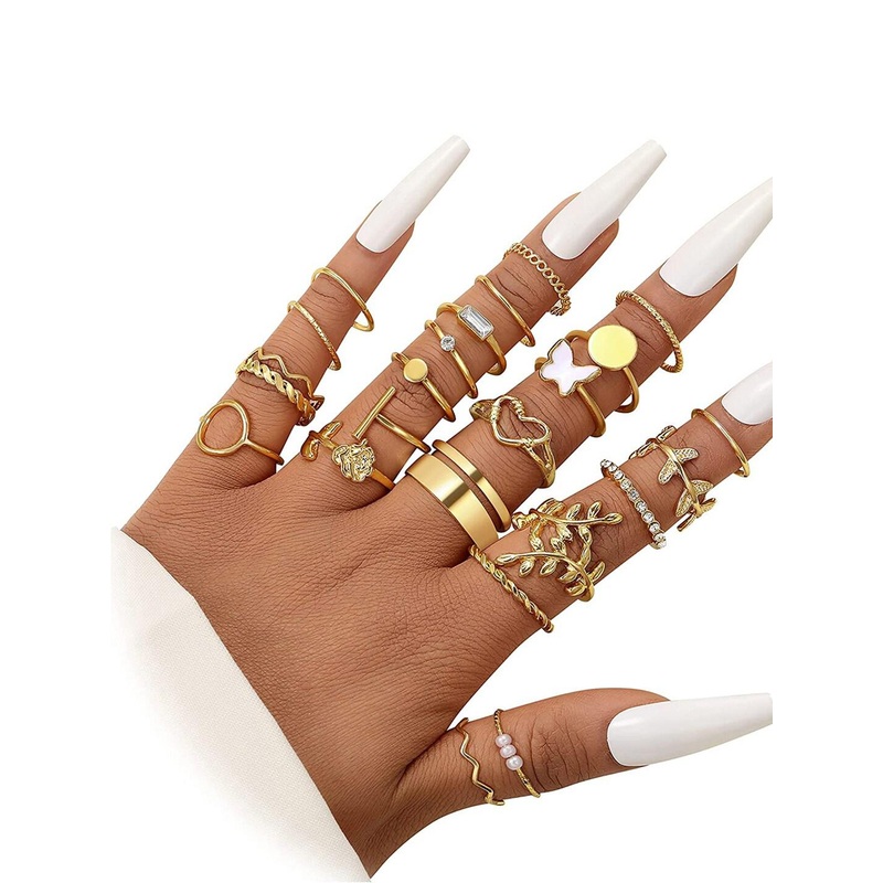 Jewels Galaxy Set Of 24 Gold-Plated Stone Studded & Beaded Finger Ring