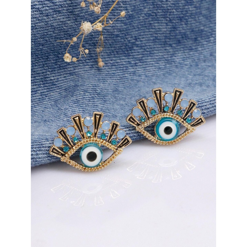 JOKER & WITCH Gold-Toned & Blue Quinn Evil Eye Contemporary Studs