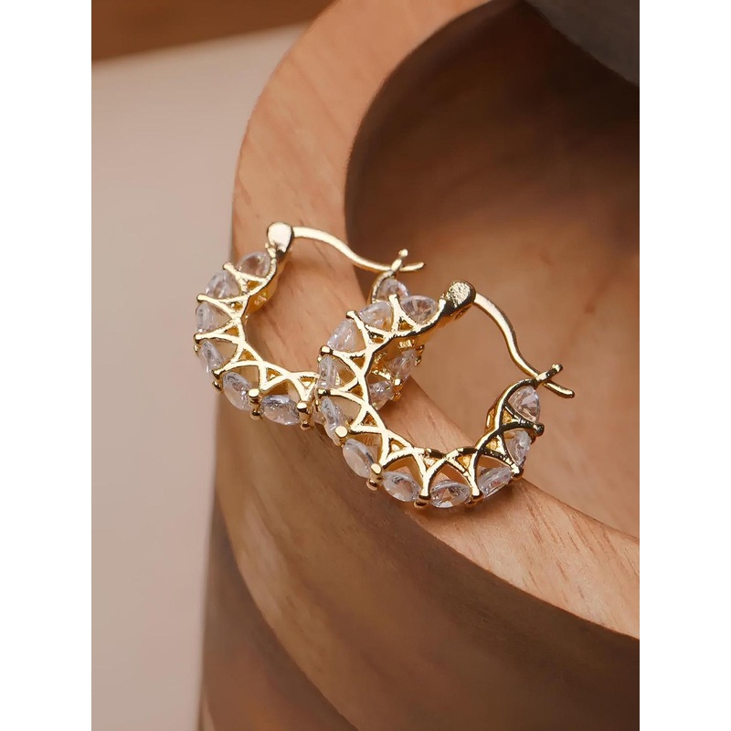 KARISHMA KREATIONS Stainless Steel Gold-Plated Cubic Zirconia Studded Hoop Earrings