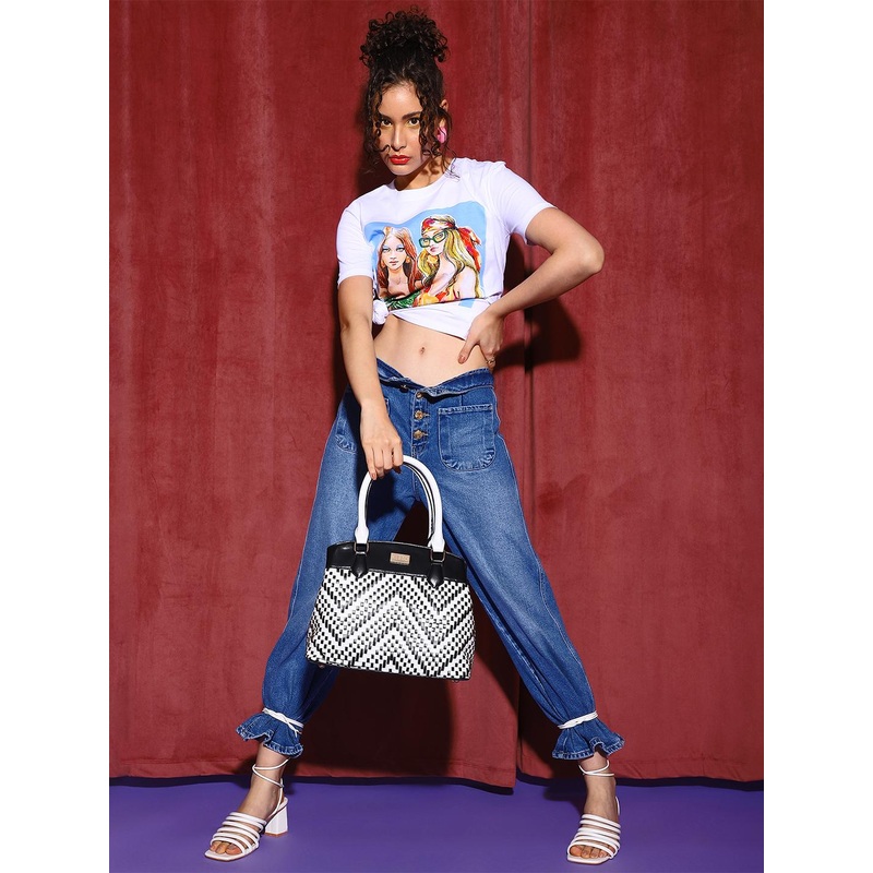 KLEIO Colour Blocked Weave Satchel Handbag