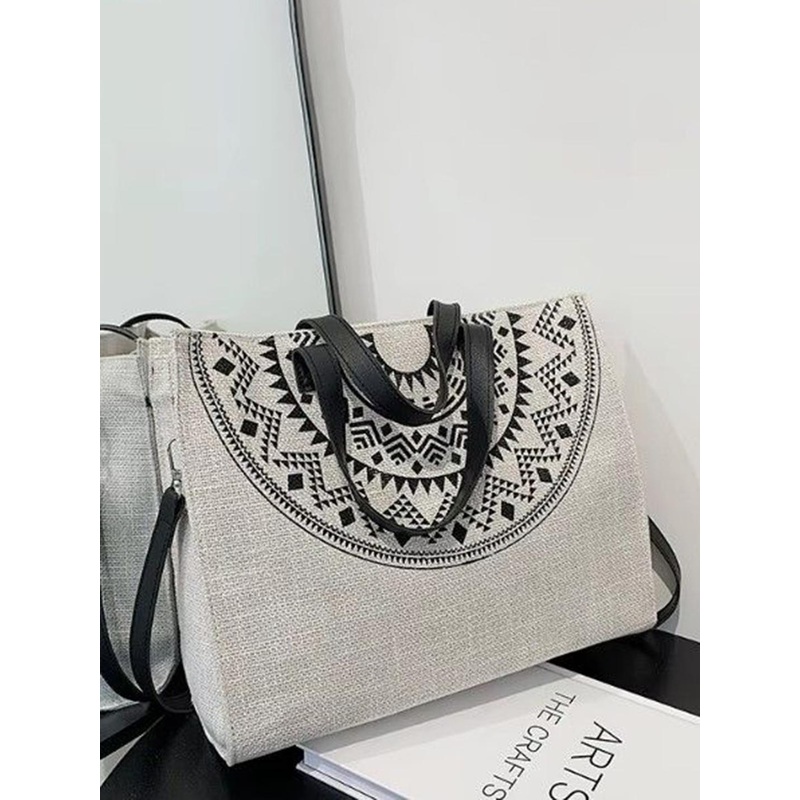 StyleCast Printed Shopper Handheld Bag with Bow Detail