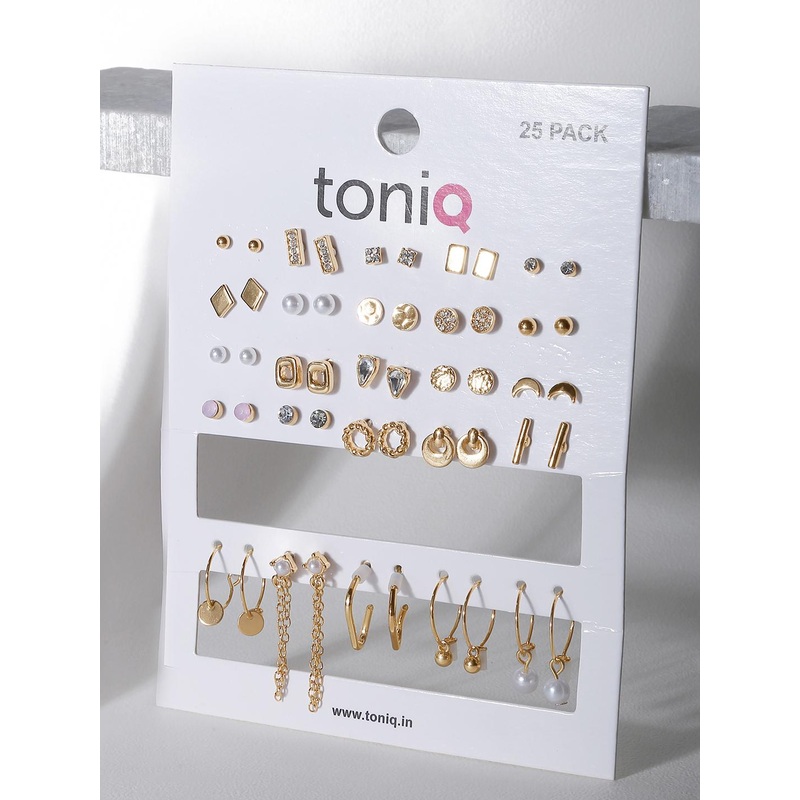 ToniQ Set of 25 Contemporary Gold-Plated Studs & Drop Earrings