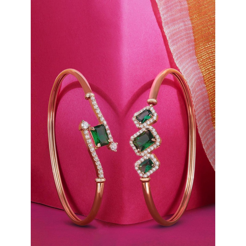 Zaveri Pearls Set of 2 Rose Gold-Plated Cubic Zirconia Studded Kada Bracelets