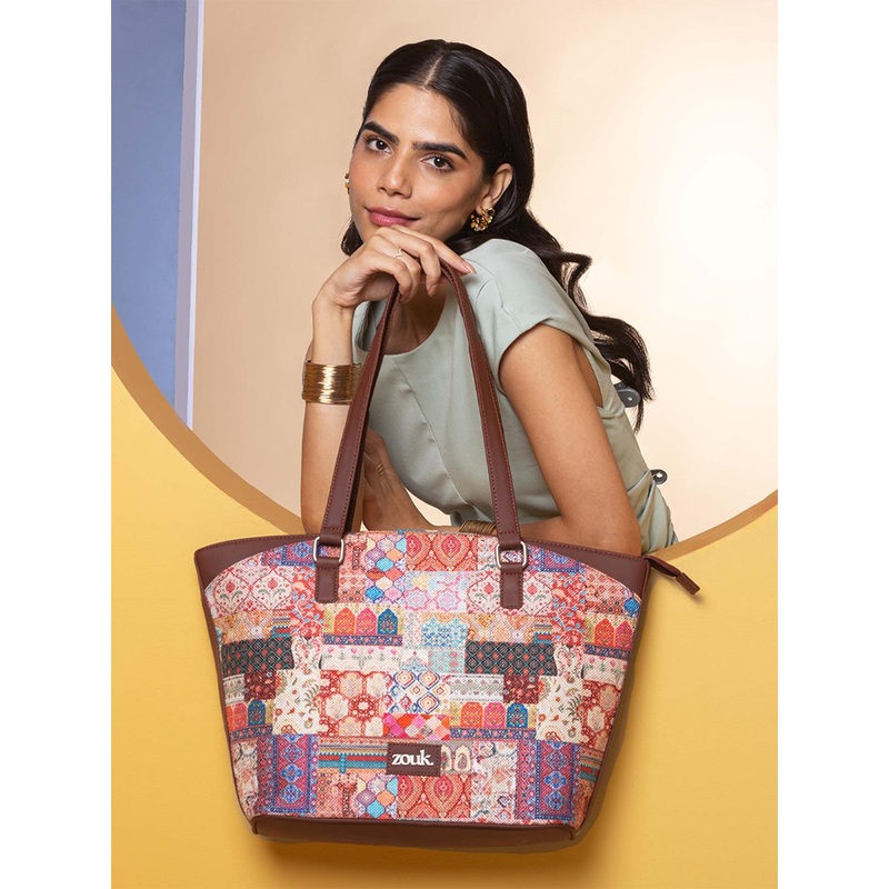 ZOUK Women Ethnic Printed Oversized Structured Handheld Bag